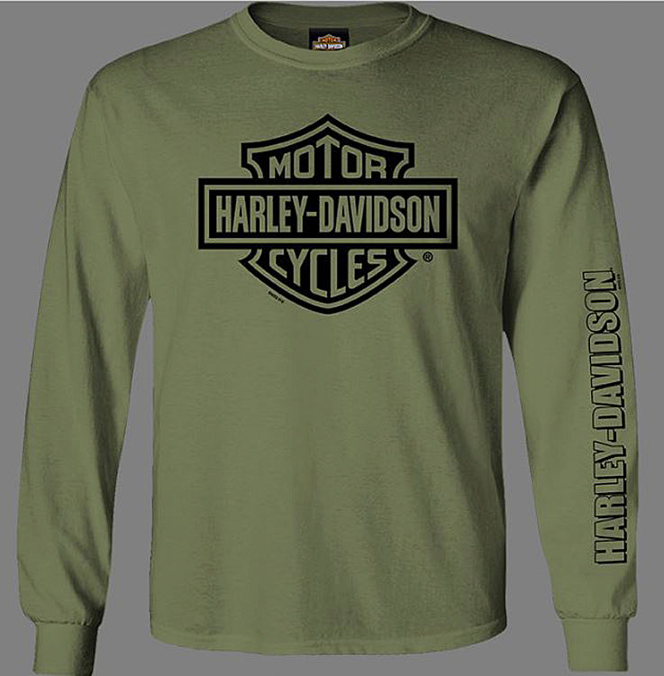 Harley-Davidson Men's Bar & Shield Wild Horses Long Sleeve Tee, Military Green 2x