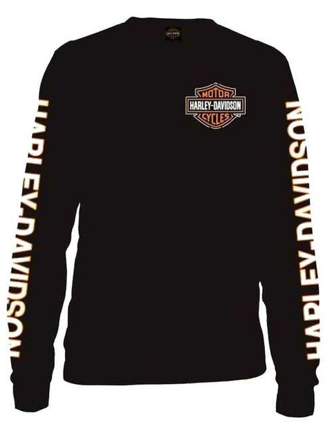◆Harley Davidson◆ Iconic Logo Long Sleeve T-Shirt Black HH Harley-Davidson Men's Custom Iconic Long Sleeve Crew-Neck