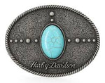 Harley-Davidson® Women's Turquoise Stone Belt Buckle, Antique Nickel Finish