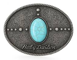 Harley-Davidson® Women's Turquoise Stone Belt Buckle, Antique Nickel Finish