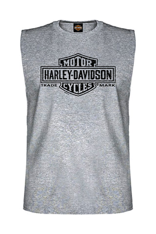 Harley-Davidson® Long Bar & Shield Logo Wild Horse Sleeveless Muscle Shirt, Gray - Superstition Harley-Davidson
