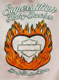Harley-Davidson® Bar & Shield Flaming Heart Emblem Short Sleeve Tee, Pink - Superstition Harley-Davidson