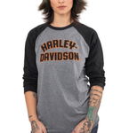 Harley-Davidson® Women's Baseball Cactus 3/4 Sleeve Tee, Black/Gray - Superstition Harley-Davidson