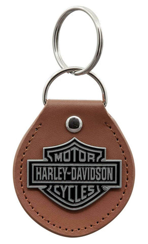 Harley-Davidson® Classic Bar & Shield Logo Vinyl Fob Key Chain - Brown & Silver 4547 - Superstition Harley-Davidson