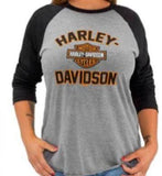 Harley-Davidson® Women's Bar & Shield Jersey 3/4 Long Sleeve Shirt, Black/Gray - Superstition Harley-Davidson