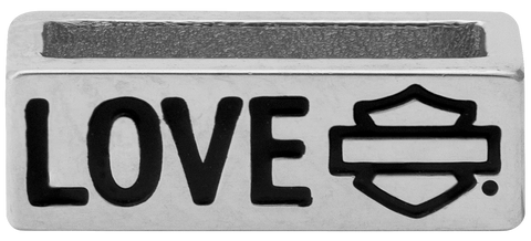 Harley-Davidson® Women's Stainless Steel Love Script w/ Bar & Shield Outline Rally Charm - Superstition Harley-Davidson