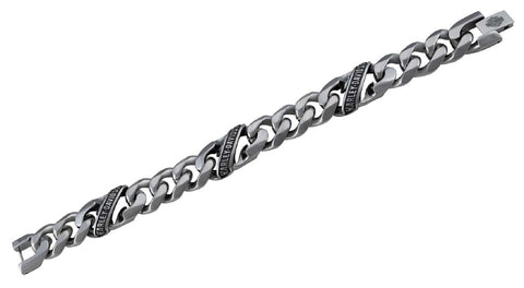 Harley-Davidson® Men's Banner Curb Link H-D Script Bracelet – Stainless Steel HDB0241 - Superstition Harley-Davidson