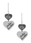 Harley-Davidson® Women's Black & Silver Double Heart Bar & Shield Drop Earrings, HDE0549 - Superstition Harley-Davidson