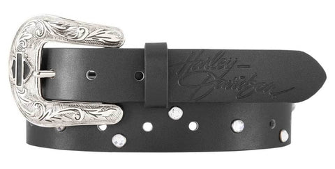 Harley-Davidson® Women's Dakota Glam Embellished Leather Belt, Black HDWBT11699 - Superstition Harley-Davidson