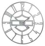 Harley-Davidson® Silhouette Bar & Shield Open Face Metal Wall Clock - Silver - Superstition Harley-Davidson