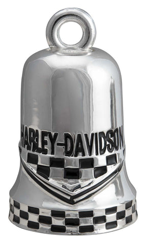 Harley-Davidson® Checkered Racing Flag H-D Text Ride Bell - Silver Finish HRB117 - Superstition Harley-Davidson