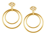 Harley-Davidson® Women's Small Double Circle Bar & Shield Post Steel Earrings, Gold or Silver - Superstition Harley-Davidson