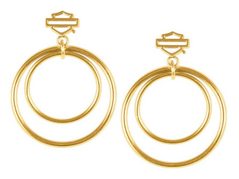 Harley-Davidson® Women's Small Double Circle Bar & Shield Post Steel Earrings, Gold or Silver - Superstition Harley-Davidson