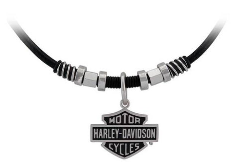 Harley-Davidson® Men's Nut & Coil B&S Pendent Leather Necklace, HSN0071 - Superstition Harley-Davidson