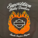 Harley-Davidson® Women's Bar & Shield Flaming Heart Short Sleeve Tee, Black - Superstition Harley-Davidson