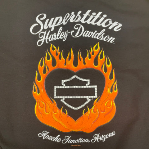 Harley-Davidson® Elongated Bar & Shield Flaming Heart Long Sleeve Shirt, Black - Superstition Harley-Davidson